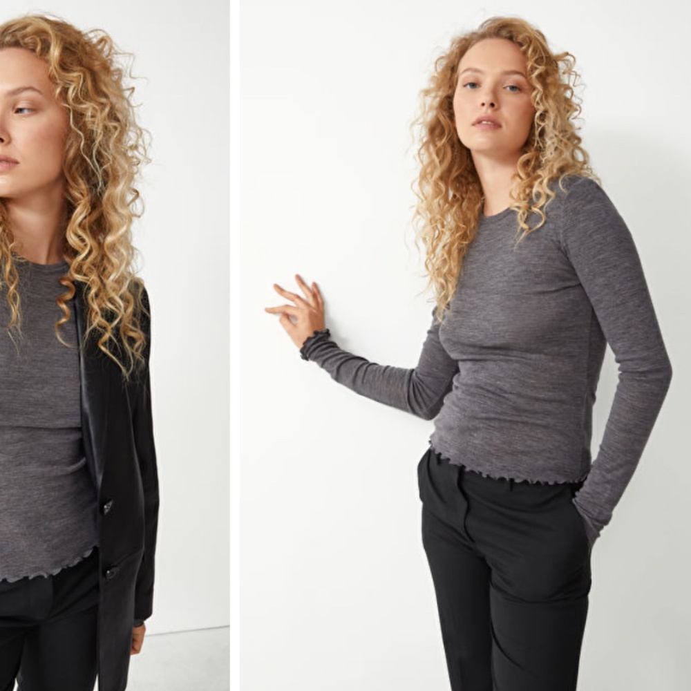 & Other Stories Fitted Frill Wool Top